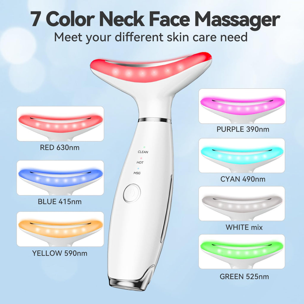 7 Color Neck Face Massager Tool, Facial Massager for Skin Care at Home, Face Sculpting Tool with Thermals, Vibration (White)