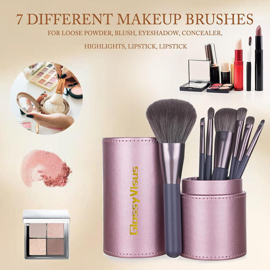 Makeup Brushes Set Professional 7Pcs,Premium Synthetic Foundation Brush, Eyebrow and Lip Brush,Beauty Tools Kit for Women,Holder Package for Travel Makeup and Women Gifts (Purple)