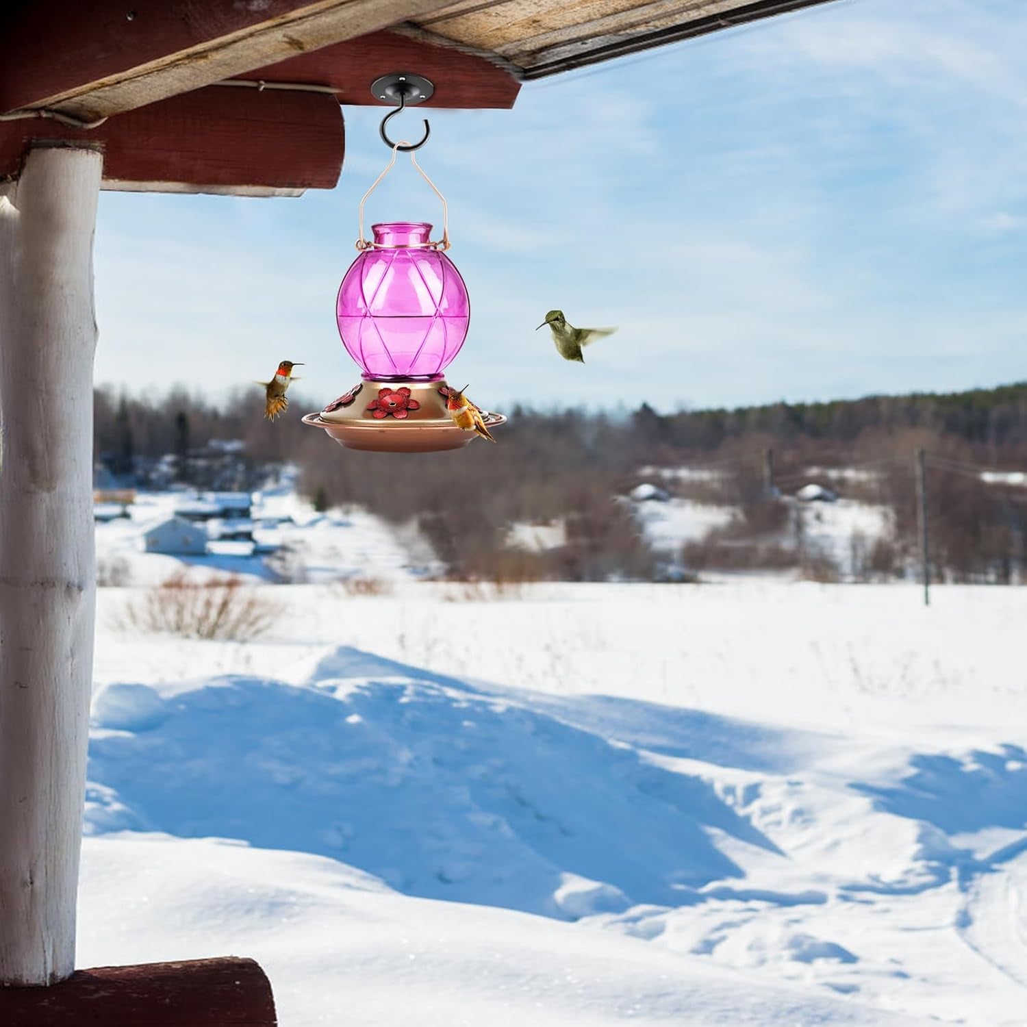 Hummingbird Feeder, Glass Hummingbird Feeder for Outdoors, Netted Texture Ball Shape Bottle, 20 Ounces, Lavender, Birthday Gifts for Women Men, Gifts for Mom Dad