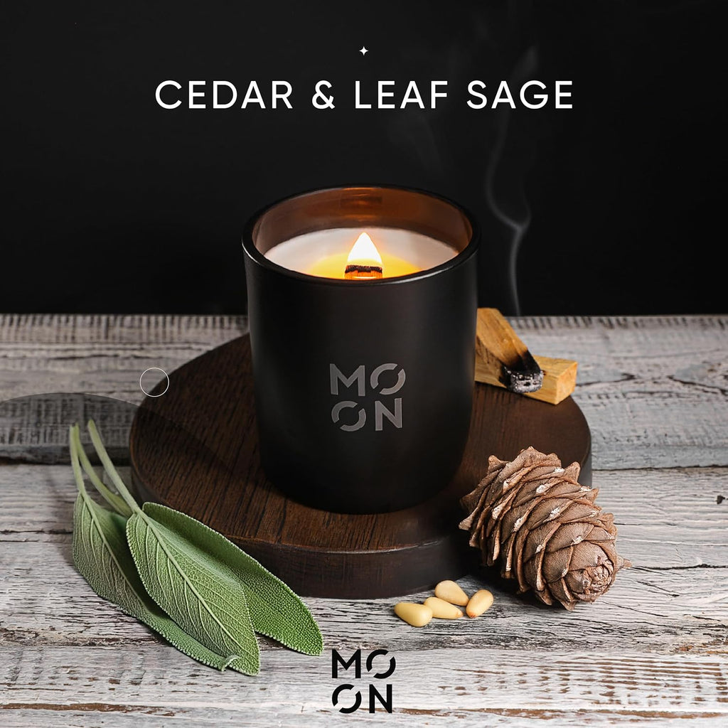 Scented Candles for Men & Women by  | Wood Wick Candles | Soy Wax Candles Non Toxic | Cedar Candle | Scented Candles | Cedar & Leaf Sage Mens Candle |