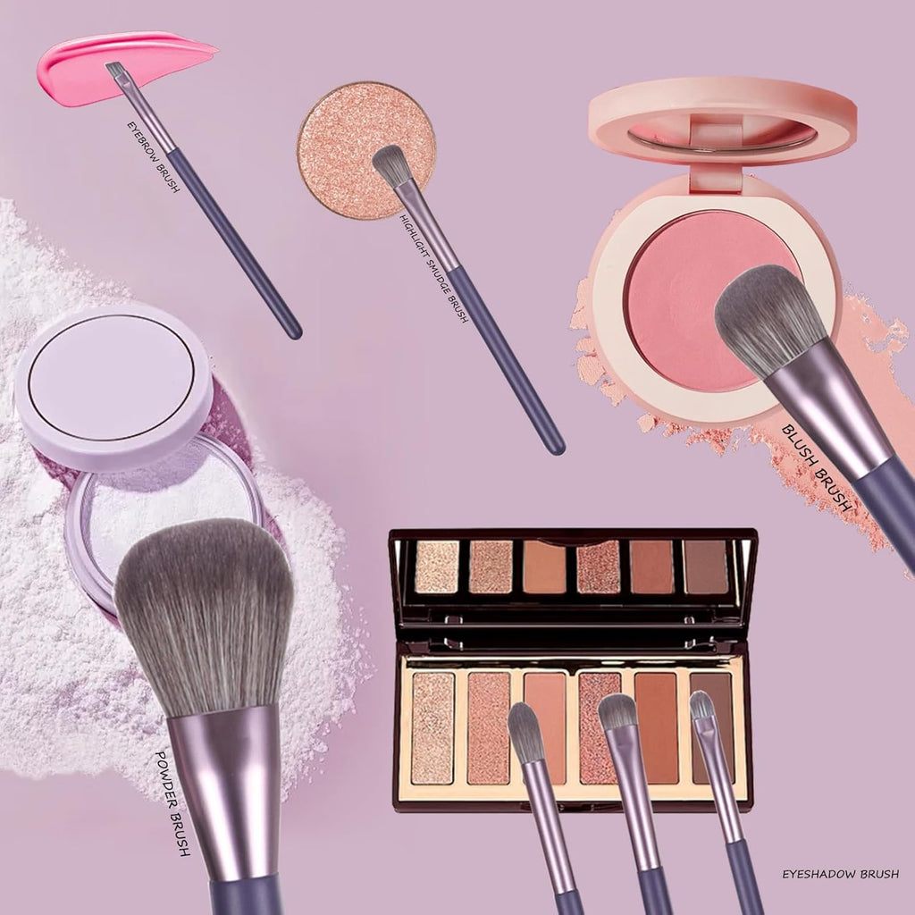 Makeup Brushes Set Professional 7Pcs,Premium Synthetic Foundation Brush, Eyebrow and Lip Brush,Beauty Tools Kit for Women,Holder Package for Travel Makeup and Women Gifts (Purple)