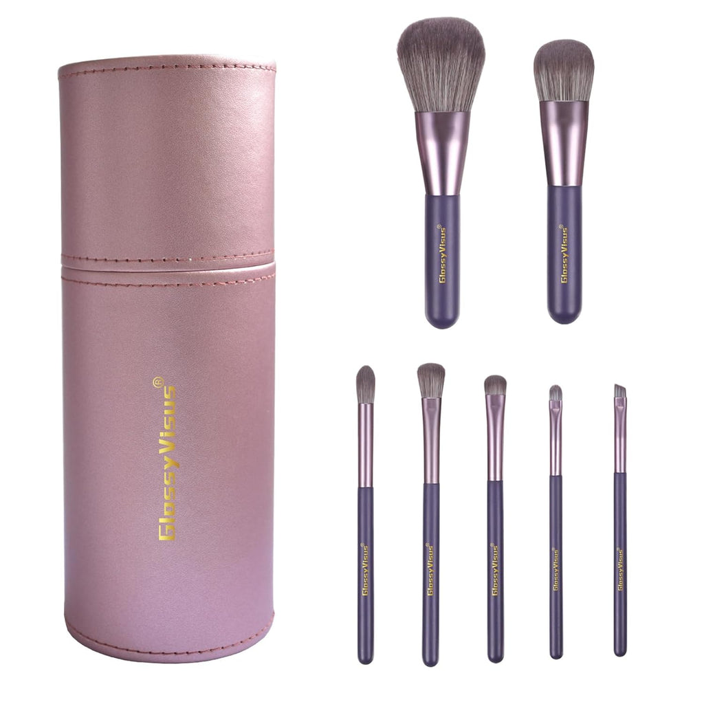 Makeup Brushes Set Professional 7Pcs,Premium Synthetic Foundation Brush, Eyebrow and Lip Brush,Beauty Tools Kit for Women,Holder Package for Travel Makeup and Women Gifts (Purple)