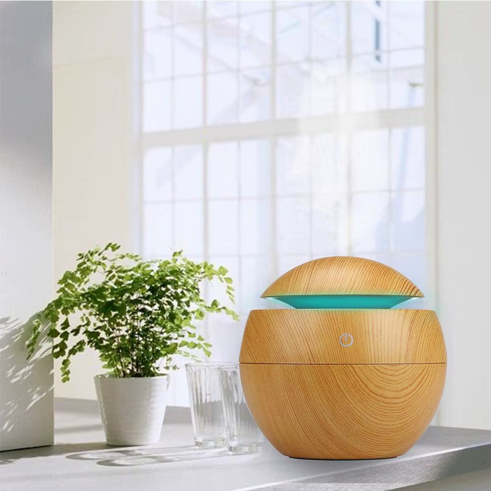 Portable Mini Wood-Grain Spherical Desktop Air Humidifier Purifier Aromatherapy Machine for Home Large Capacity