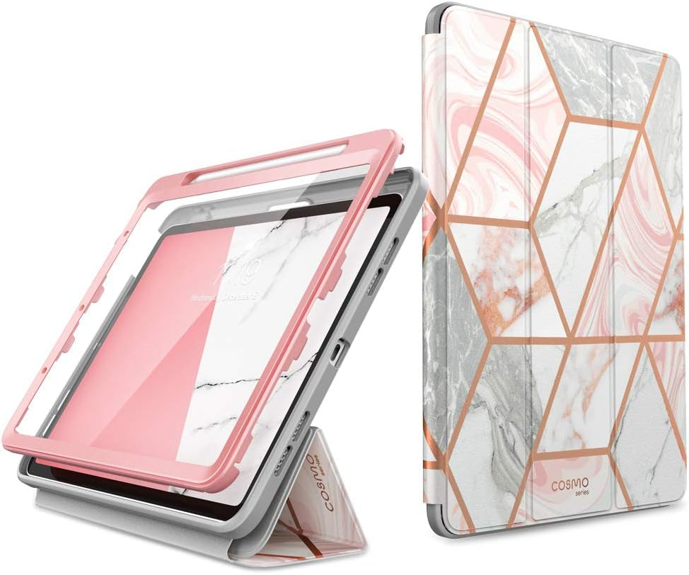 Cosmo Case for Ipad Air 5Th Generation/4Th Generation 10.9 (2022/2020), Full-Body Trifold with Built-In Screen Protector Protective Smart Cover with Auto Sleep/Wake & Pencil Holder (Marble)
