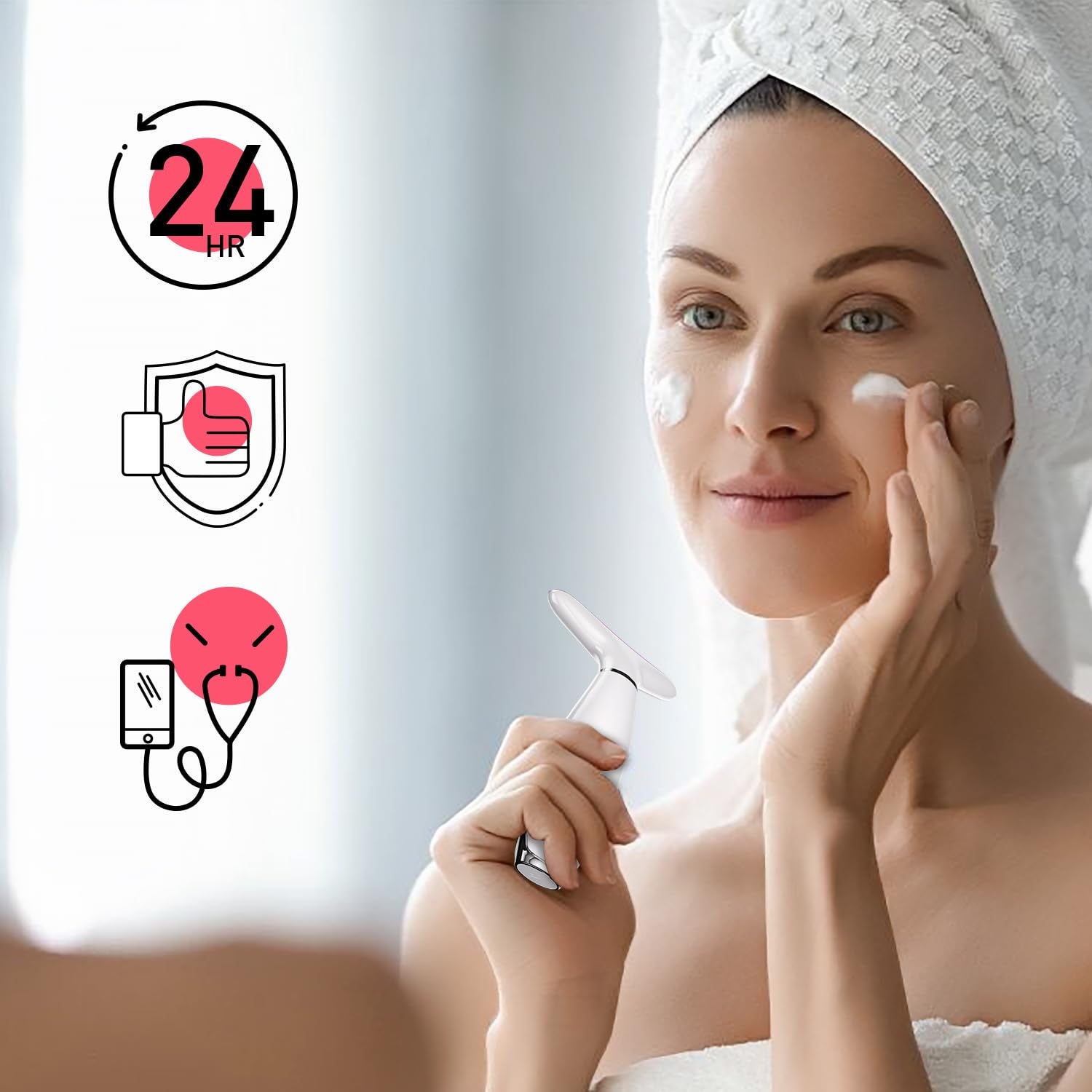 7 Color Neck Face Massager Tool, Facial Massager for Skin Care at Home, Face Sculpting Tool with Thermals, Vibration (White)